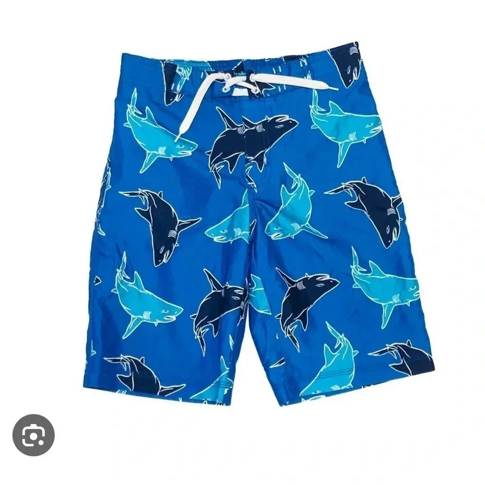 Gymboree shark bathing suit size 7/8 blue swim trunks beach pool